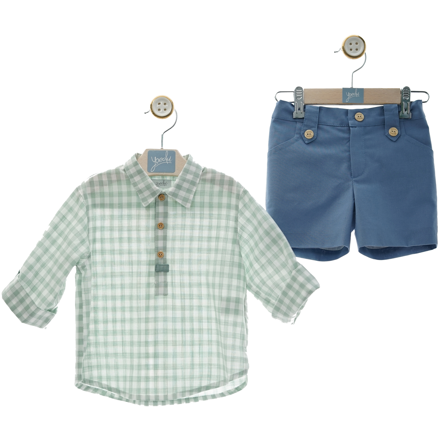 Set of shorts and plaid shirt