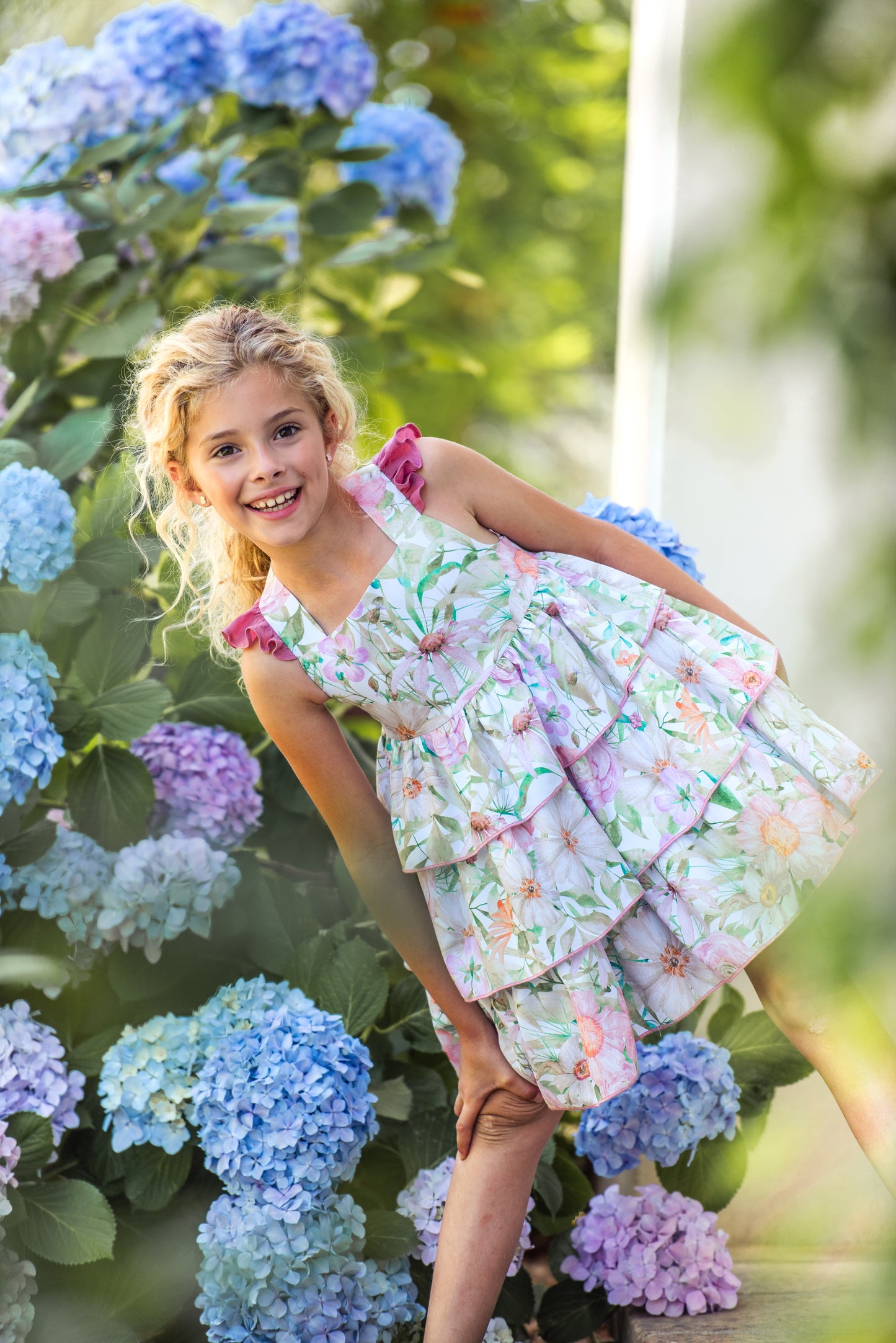 Dress with ruffles and flowers