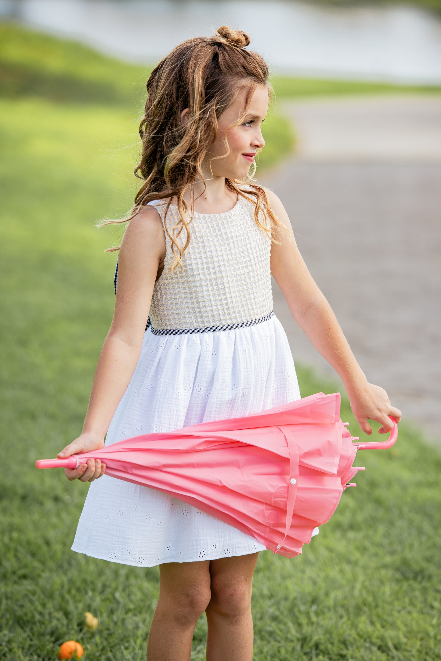 Girl's White Dress with Bows on the Back