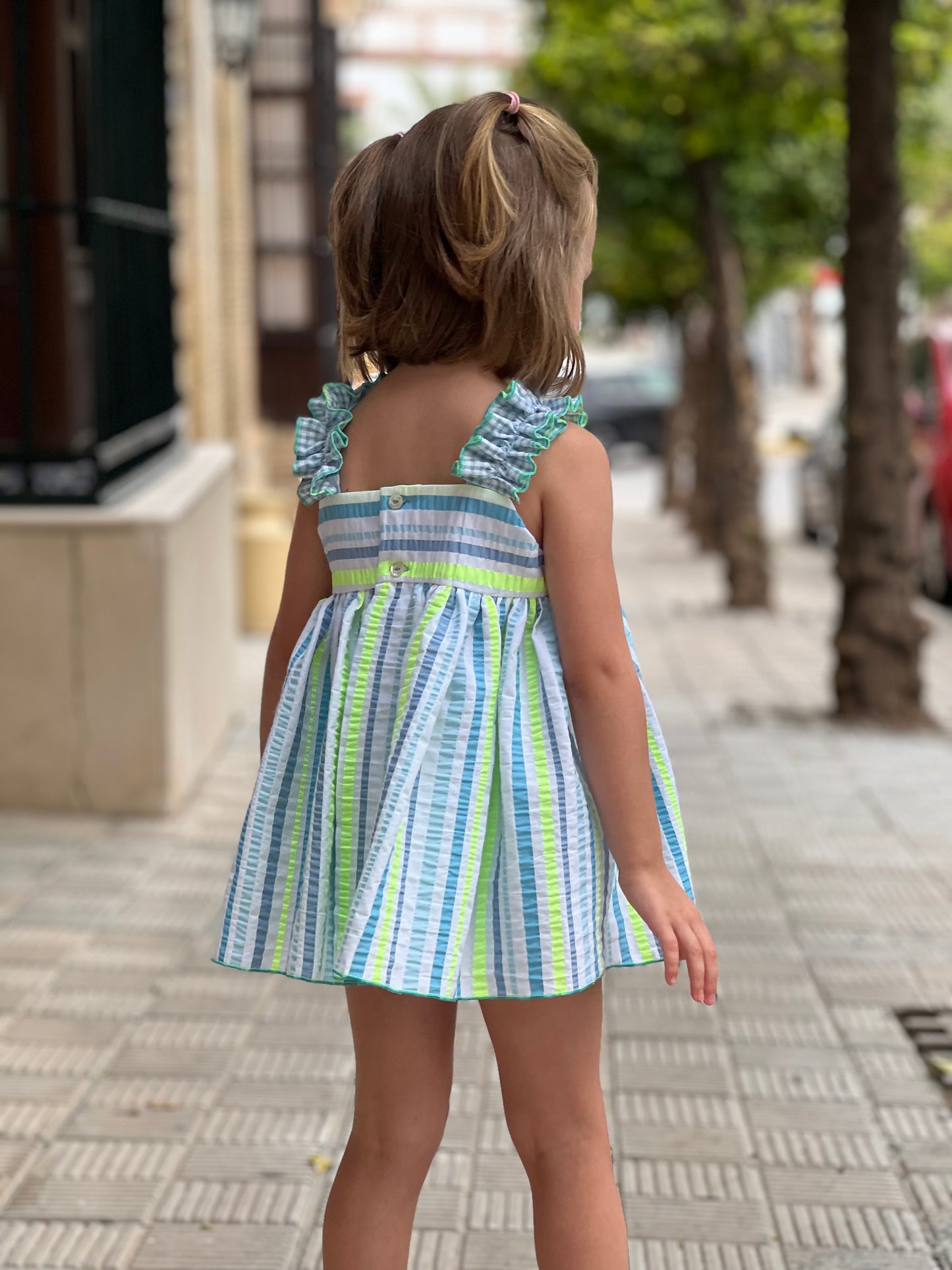 Neon Striped Baby Dress with a Little Bow