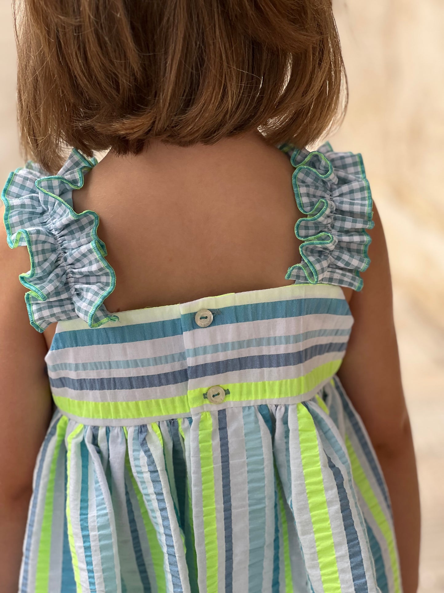 Neon Striped Baby Dress with a Little Bow