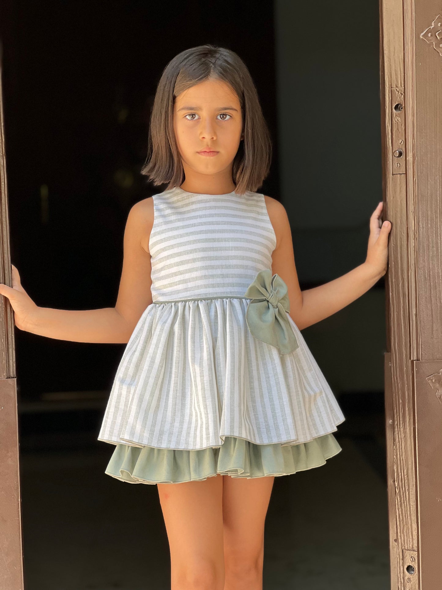 Girls' Green and White Striped Dress