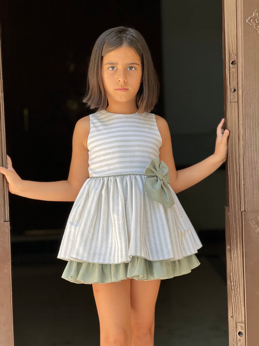 Girls' Green and White Striped Dress