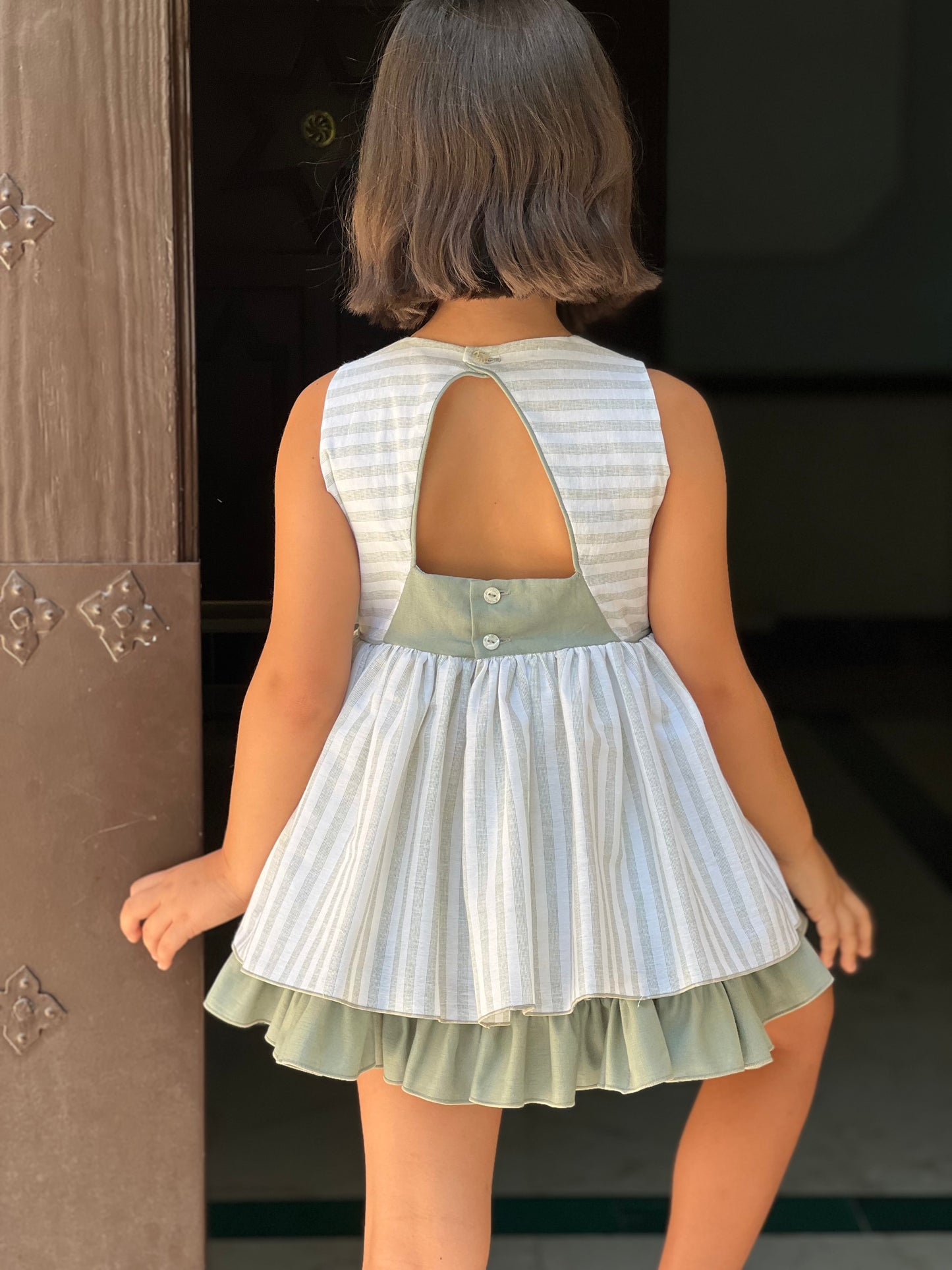 Girls' Green and White Striped Dress