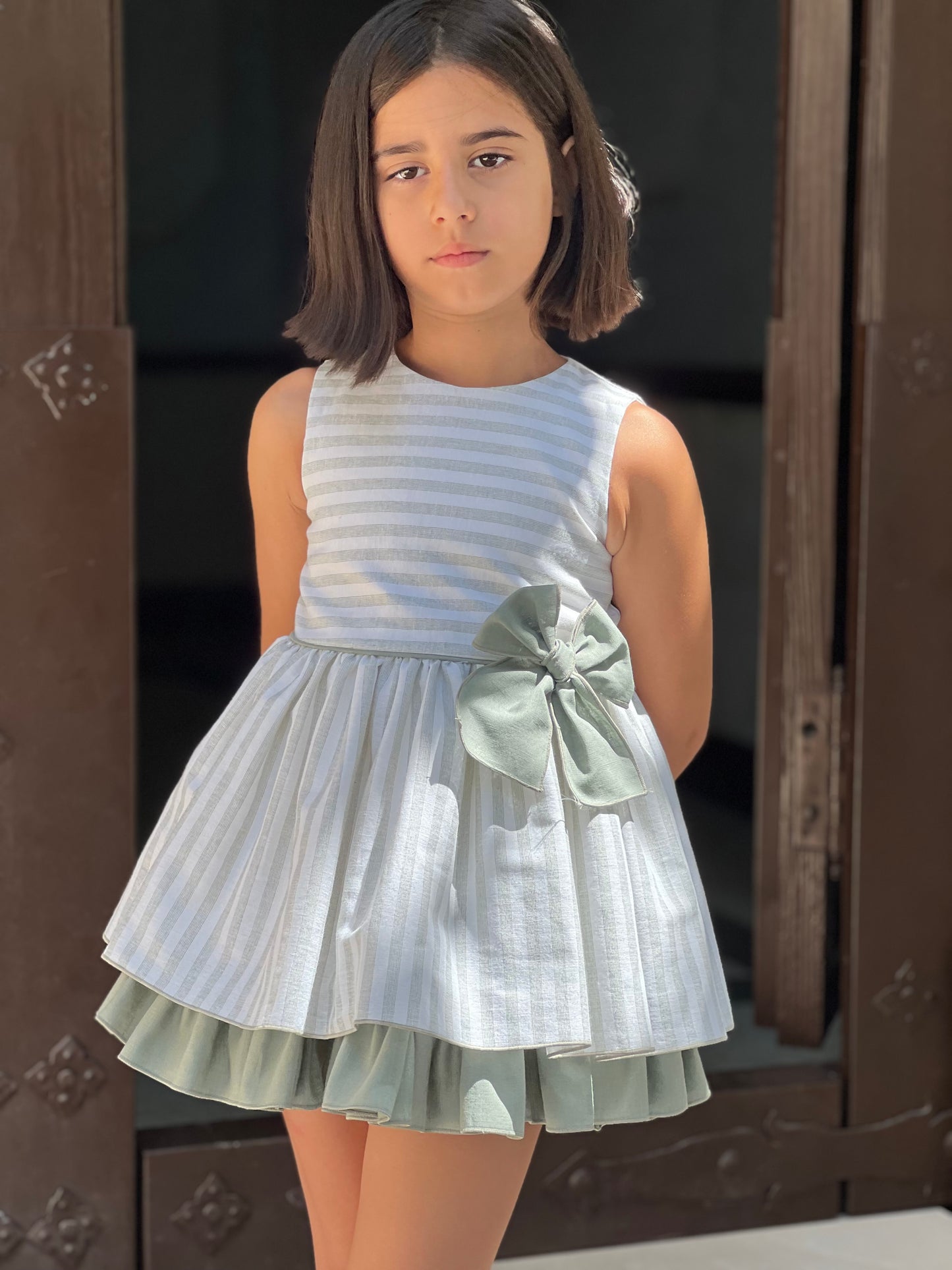 Girls' Green and White Striped Dress