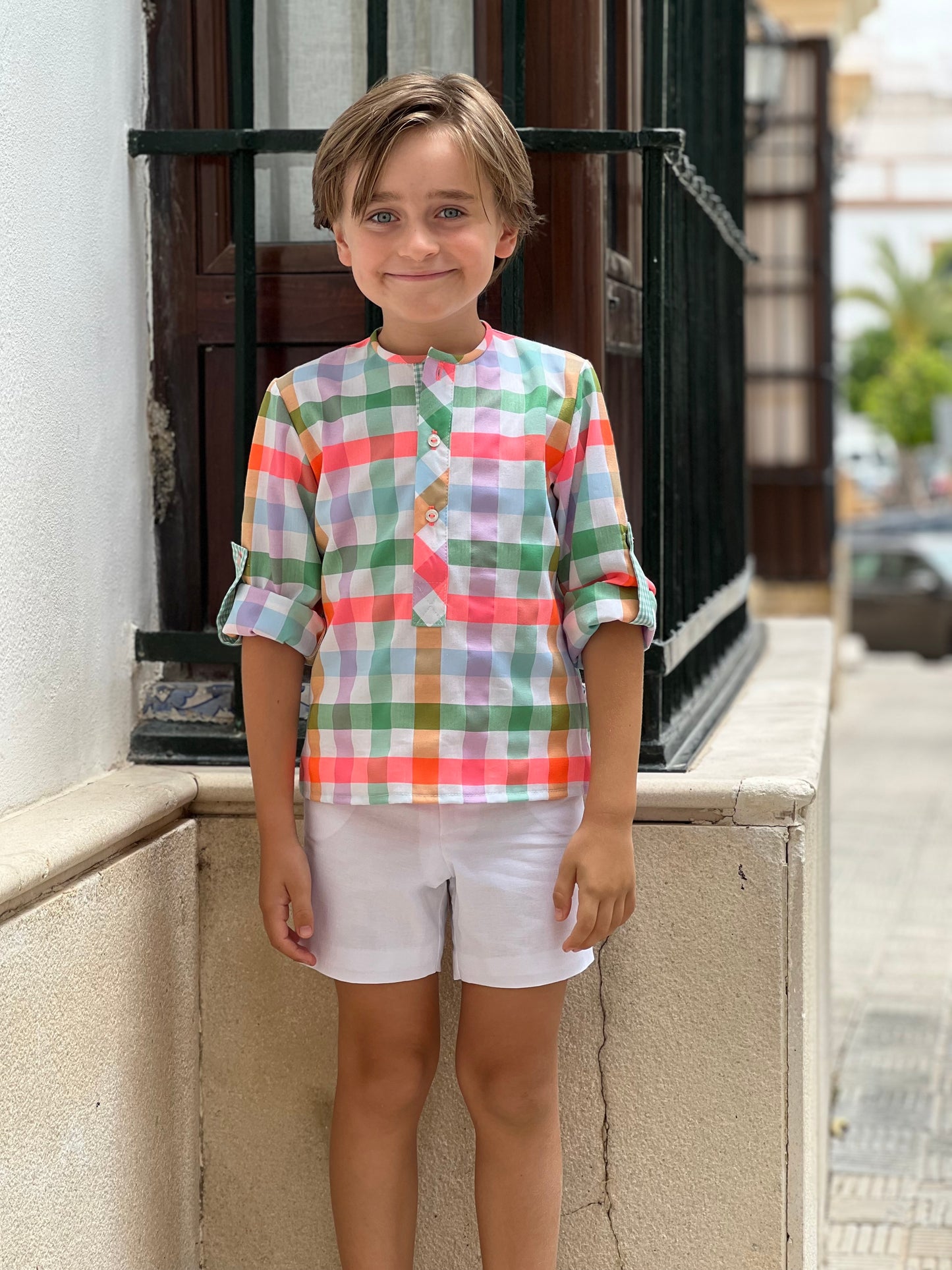 Colorful plaid shirt set