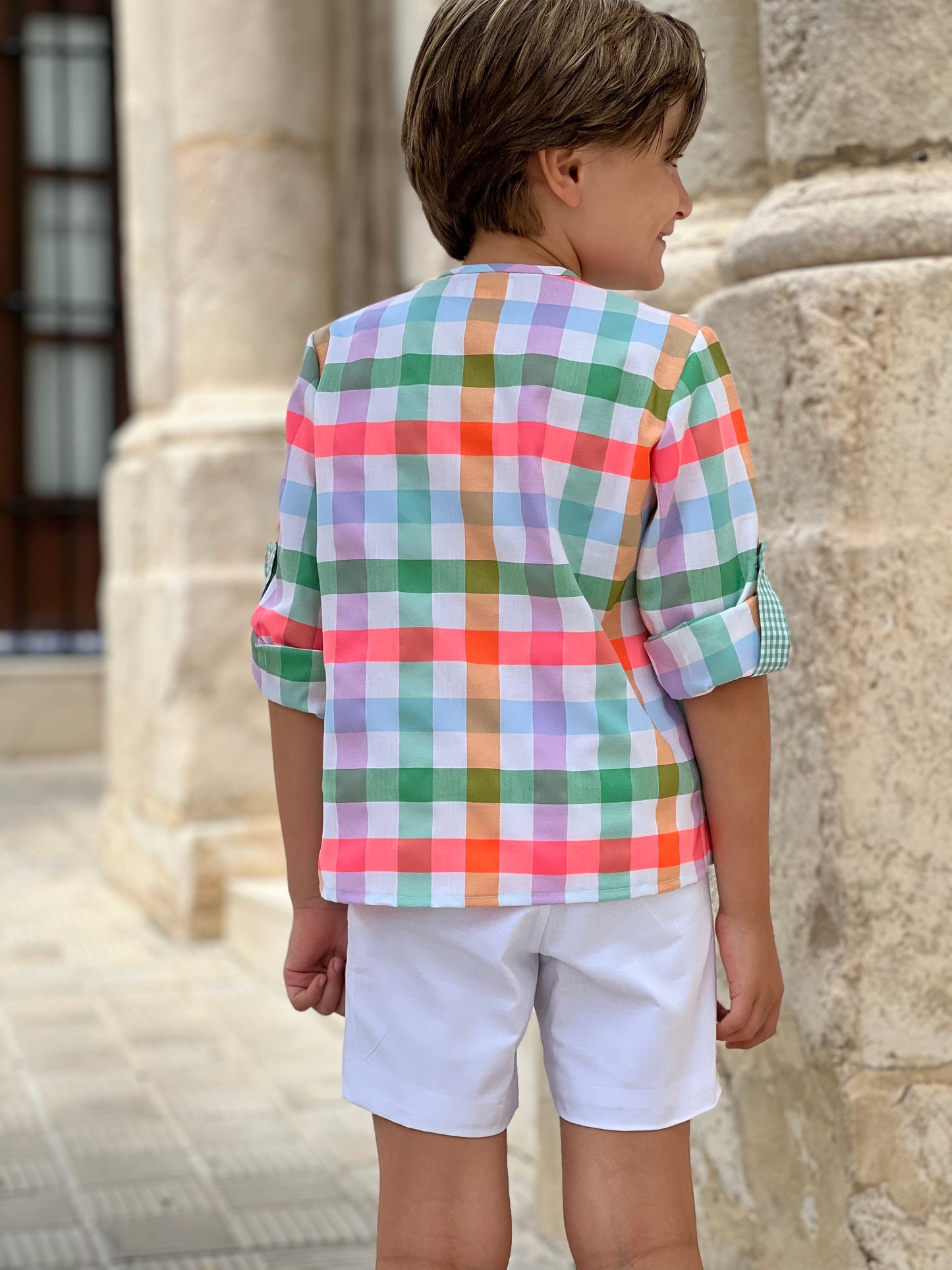 Colorful plaid shirt set