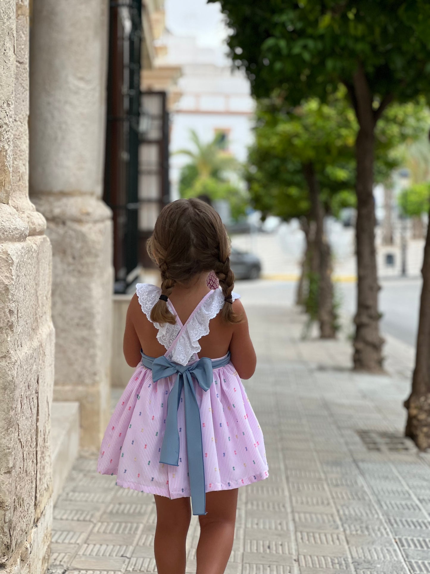 Pink dress with lace on the back