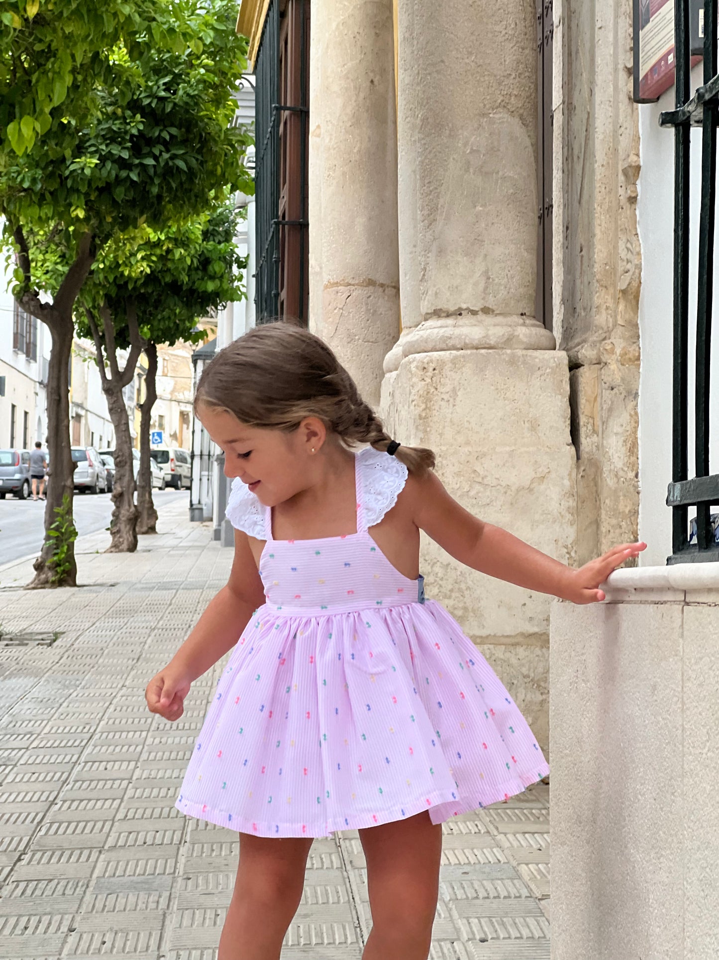 Pink dress with lace on the back