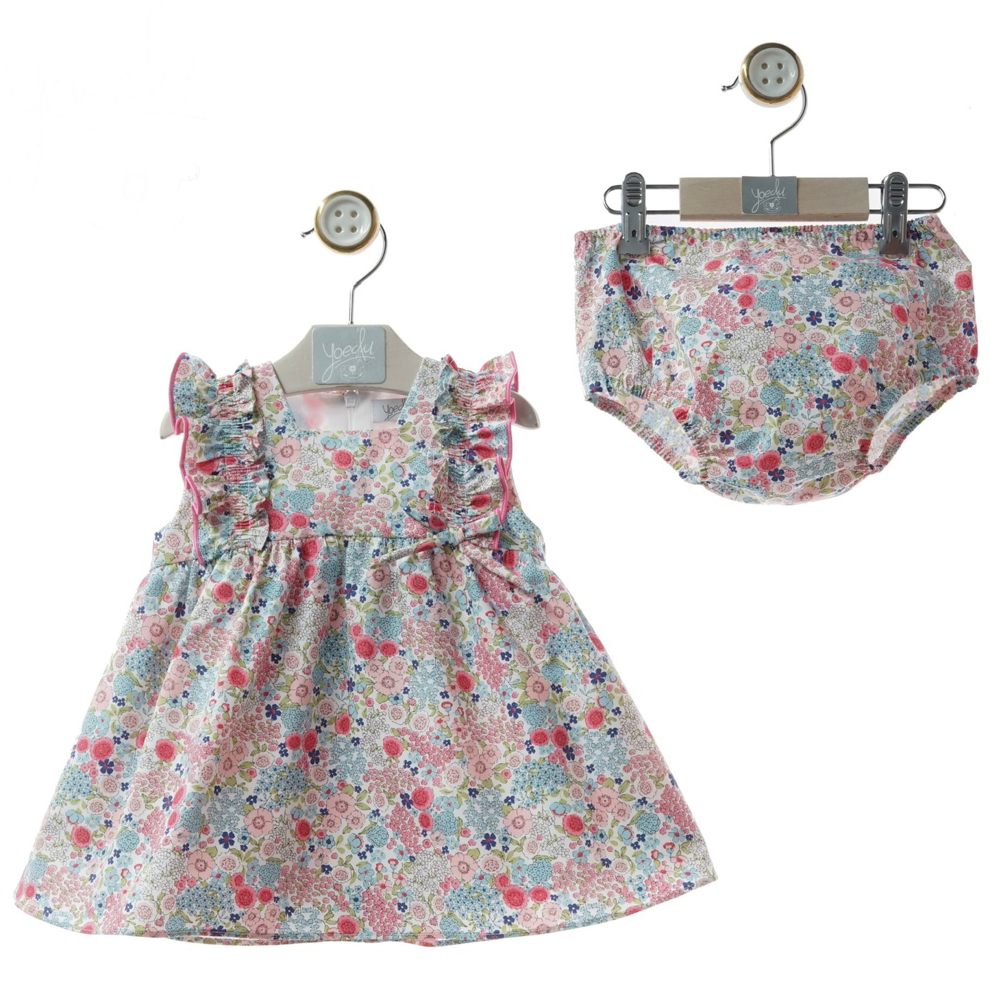 Pink Dress with a Tiny Floral Print and Ruffles