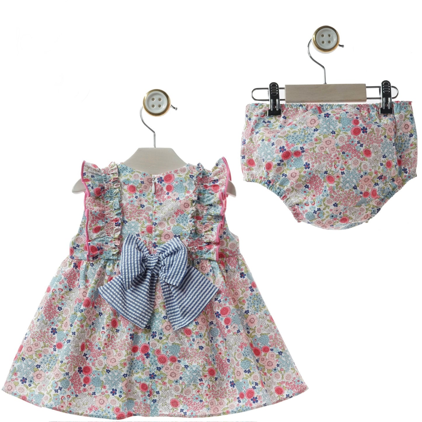 Pink Dress with a Tiny Floral Print and Ruffles