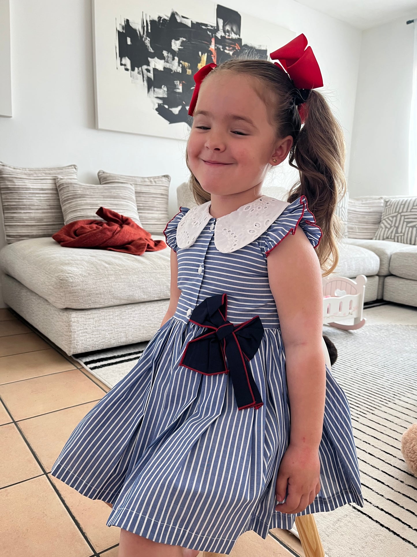 Blue Collar Dress with Stripes