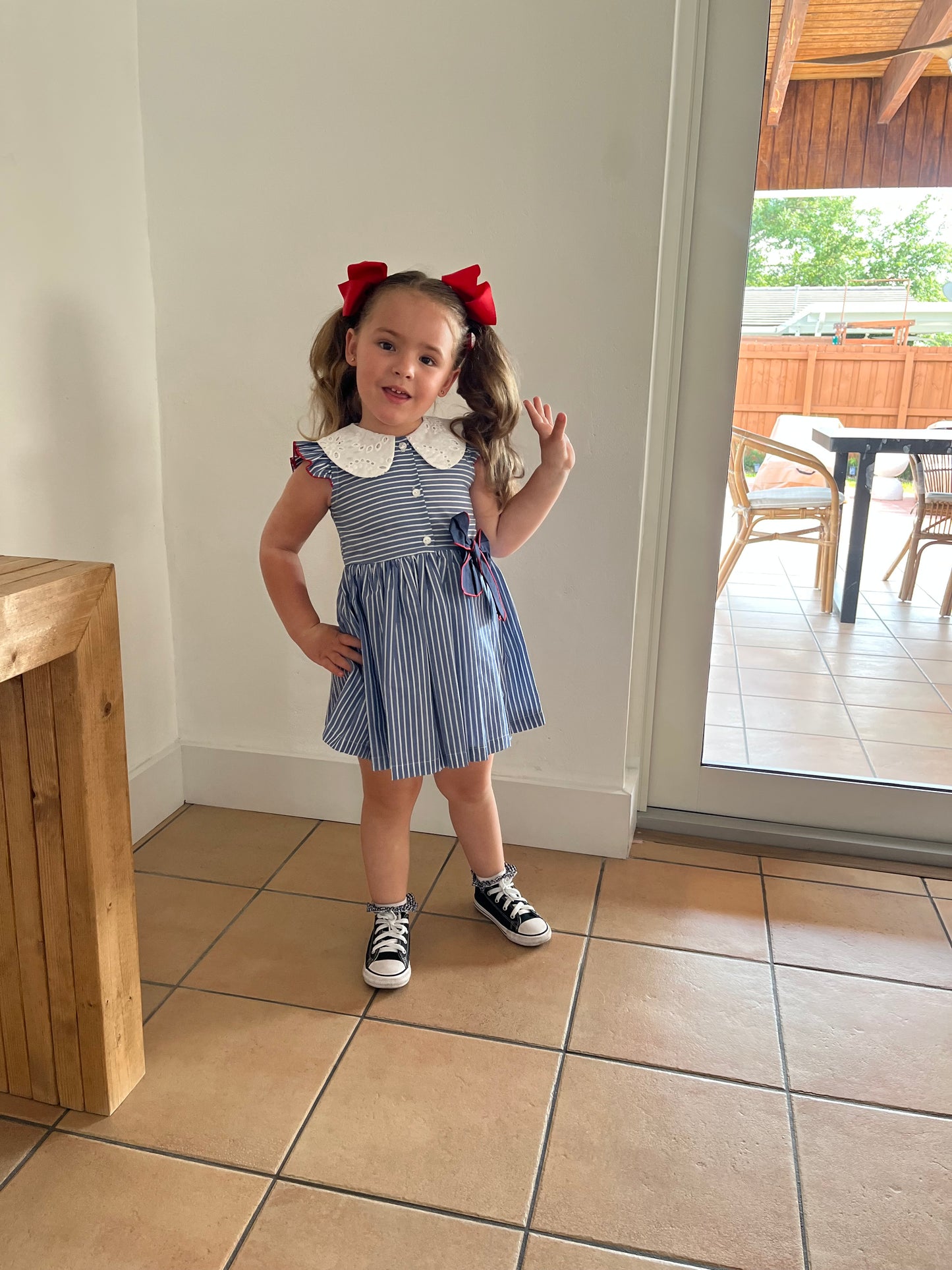 Blue Collar Dress with Stripes