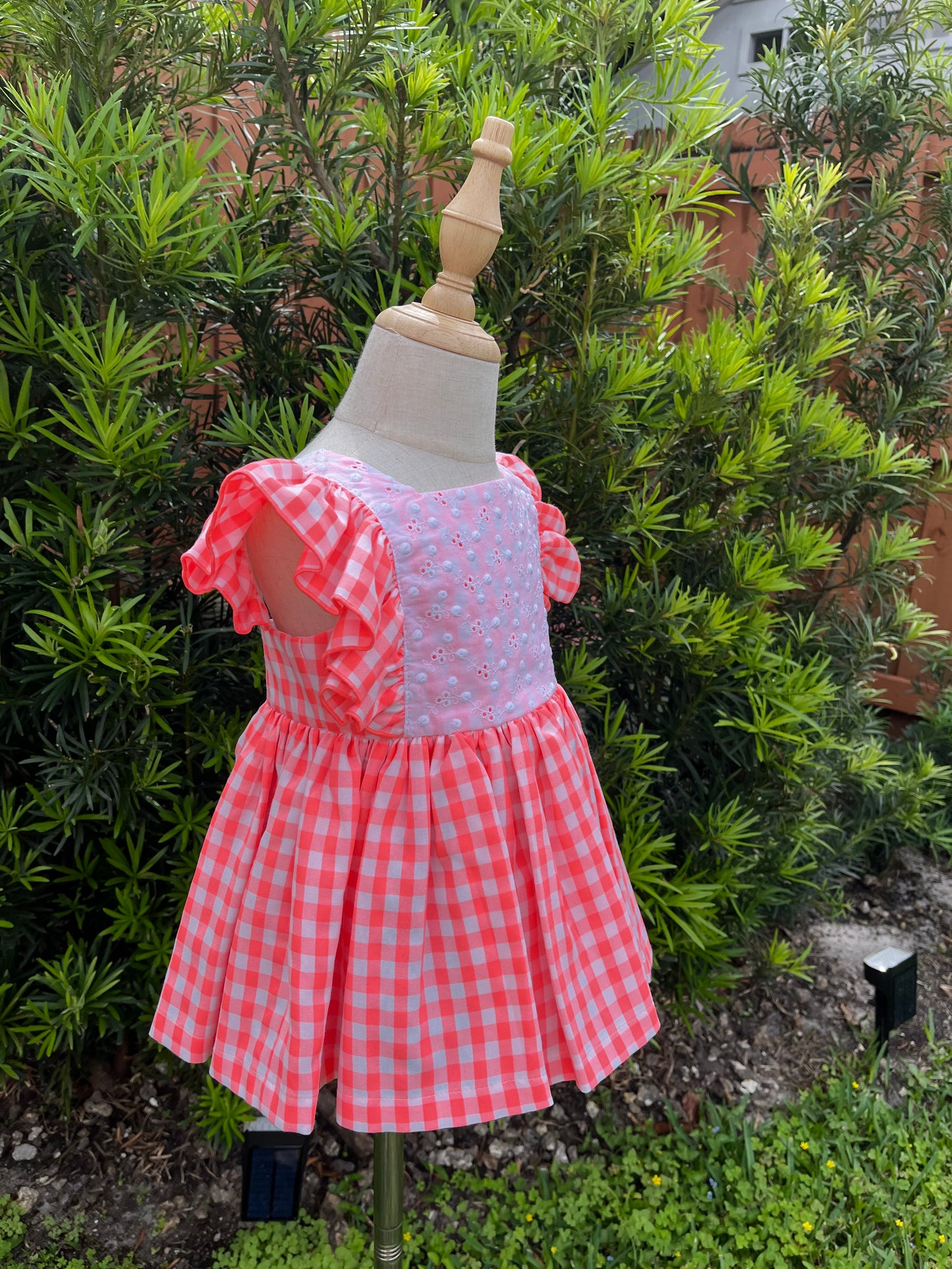Orange Plaid Dress with Lace on the Chest