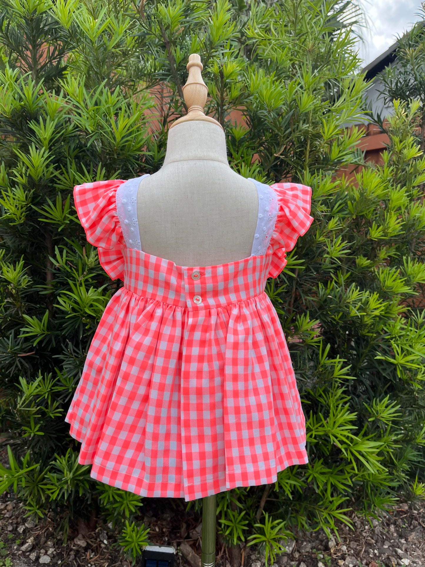 Orange Plaid Dress with Lace on the Chest