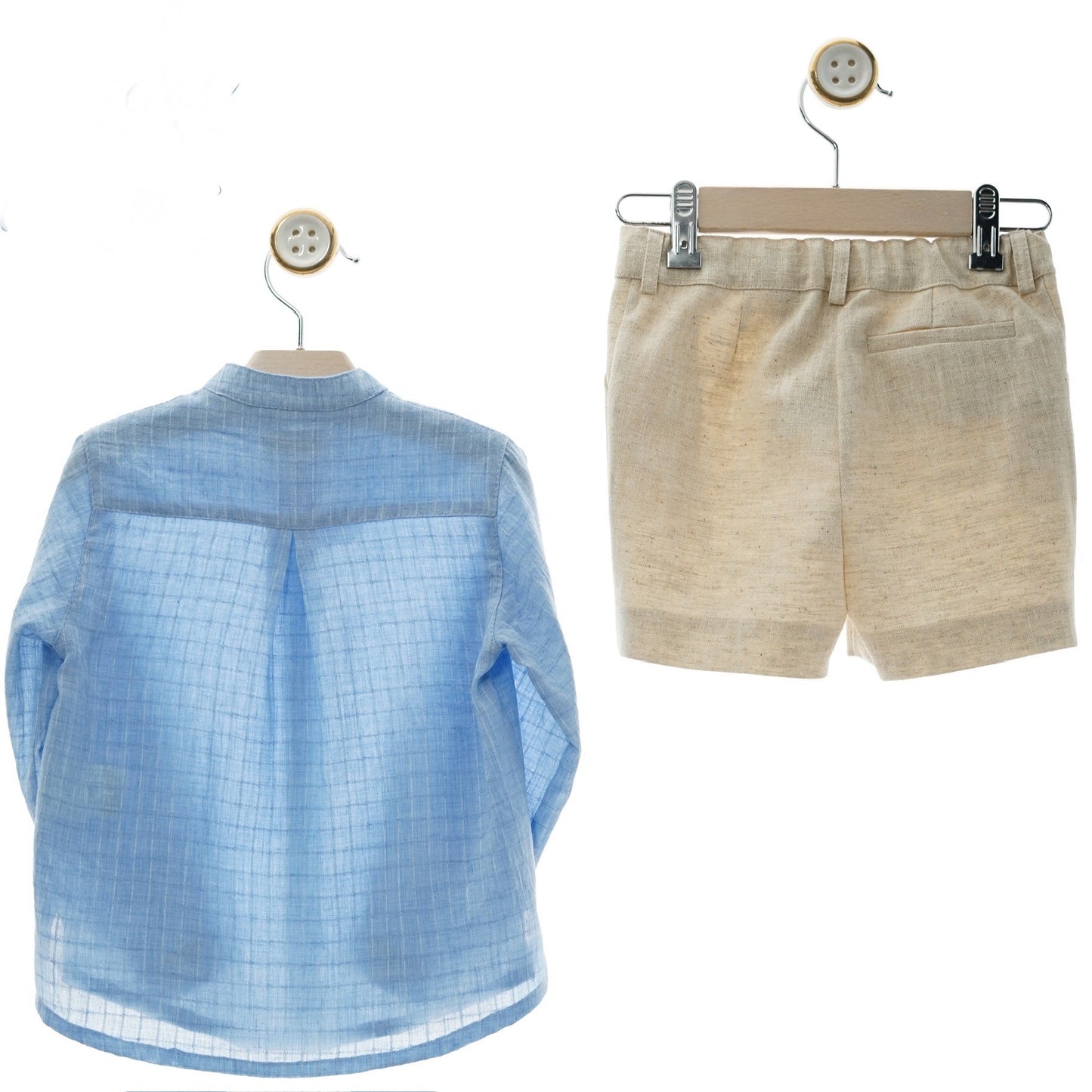 Boy's set blue shirt shorts beige