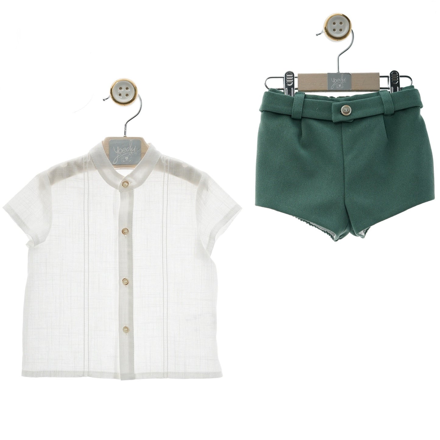 Boy's Set White Shirt and Green Shorts