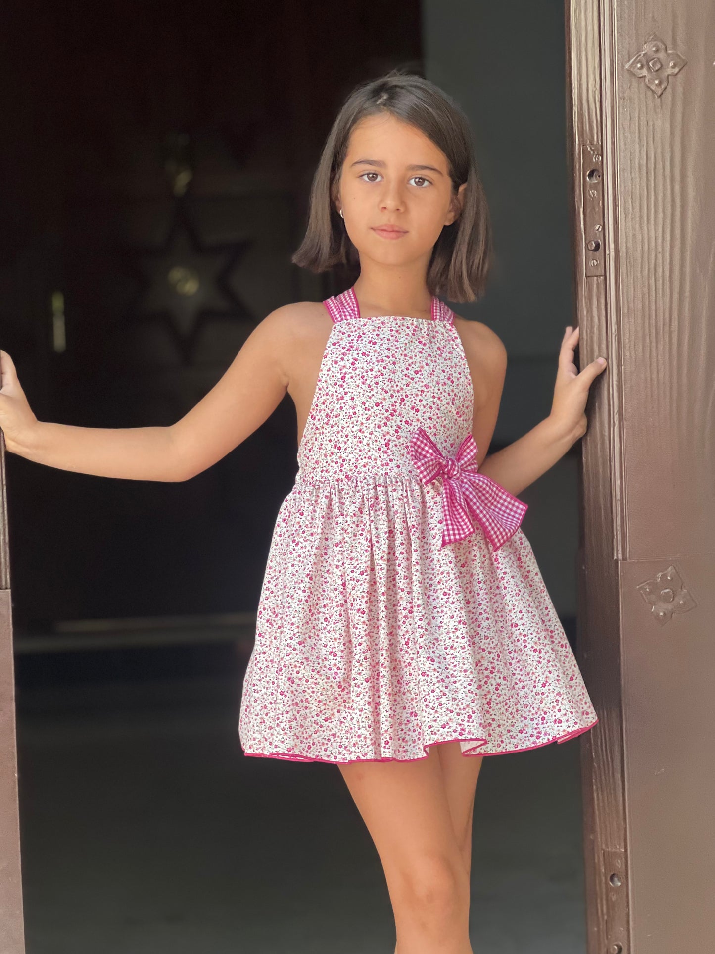 Pink Little Girl's Dress with Small Flowers