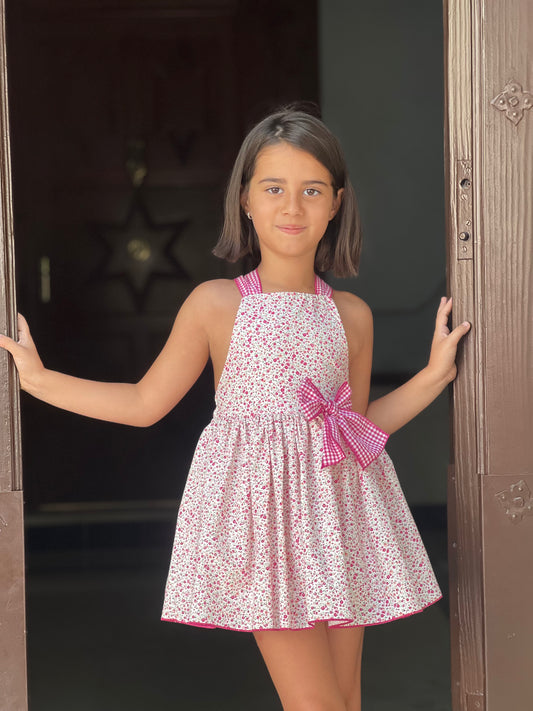 Pink Little Girl's Dress with Small Flowers