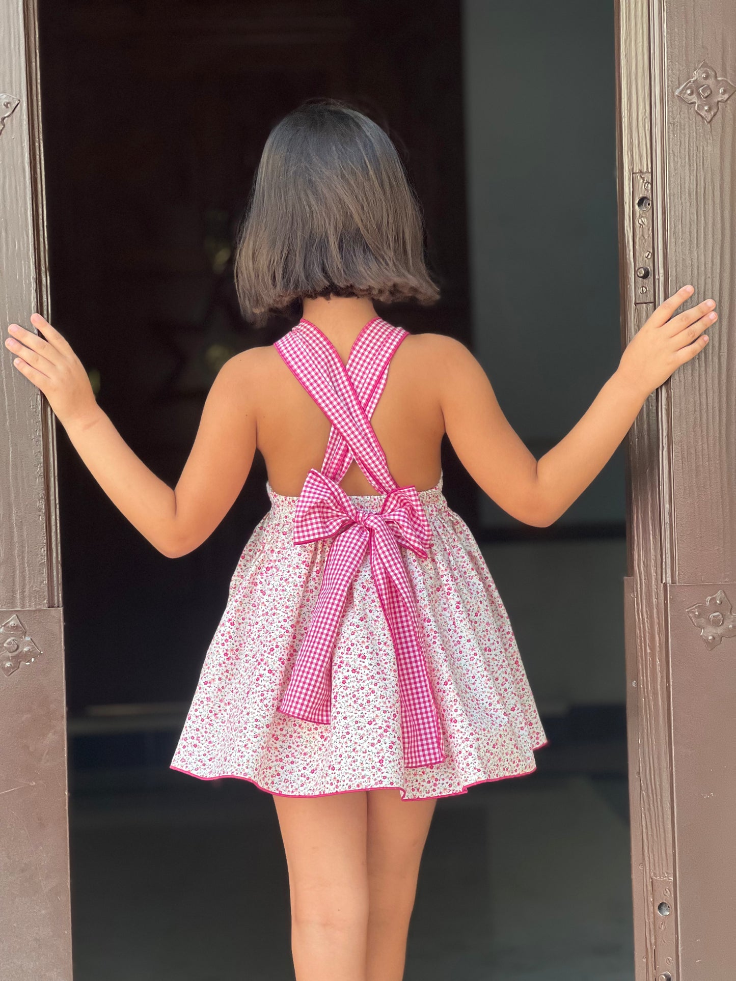 Pink Little Girl's Dress with Small Flowers